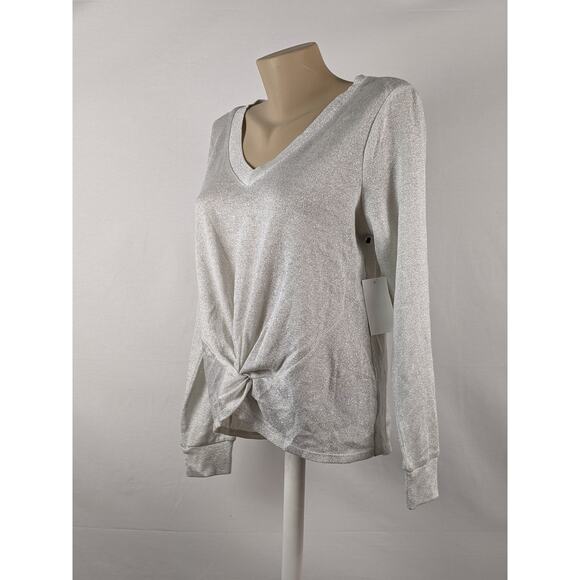 1.STATE Sweater Trendy Classic Metallic Twist Front Top Soft Ecru 0X Lightweight - Picture 3 of 7